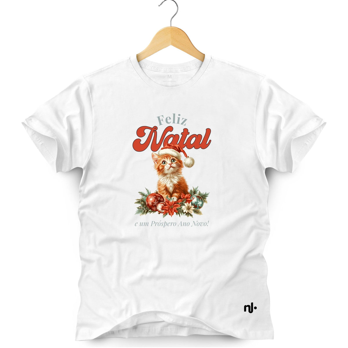 Camiseta Masculina Gatinho Natal