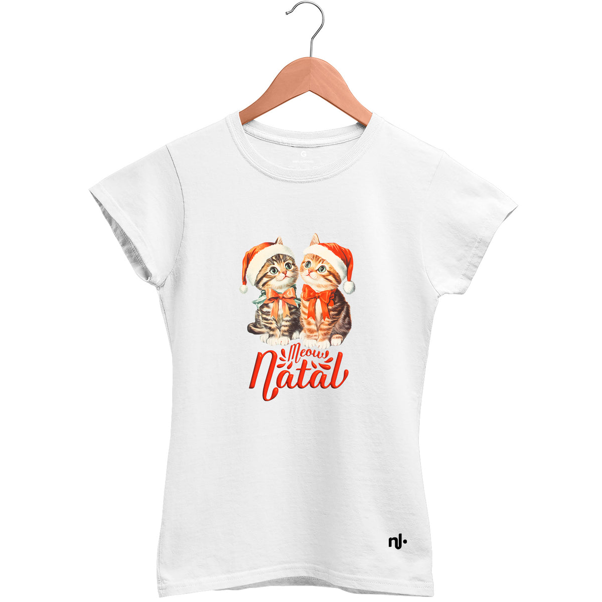 Camiseta Feminina Babylook Meow Natal