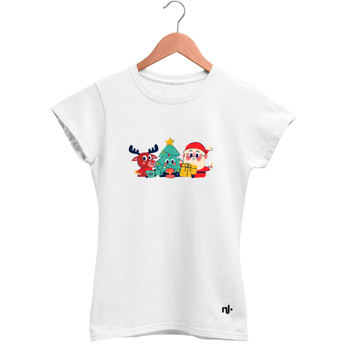 Camiseta Feminina Babylook Natal Cartoon