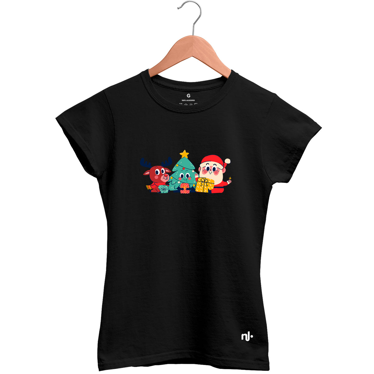 Camiseta Feminina Babylook Natal Cartoon