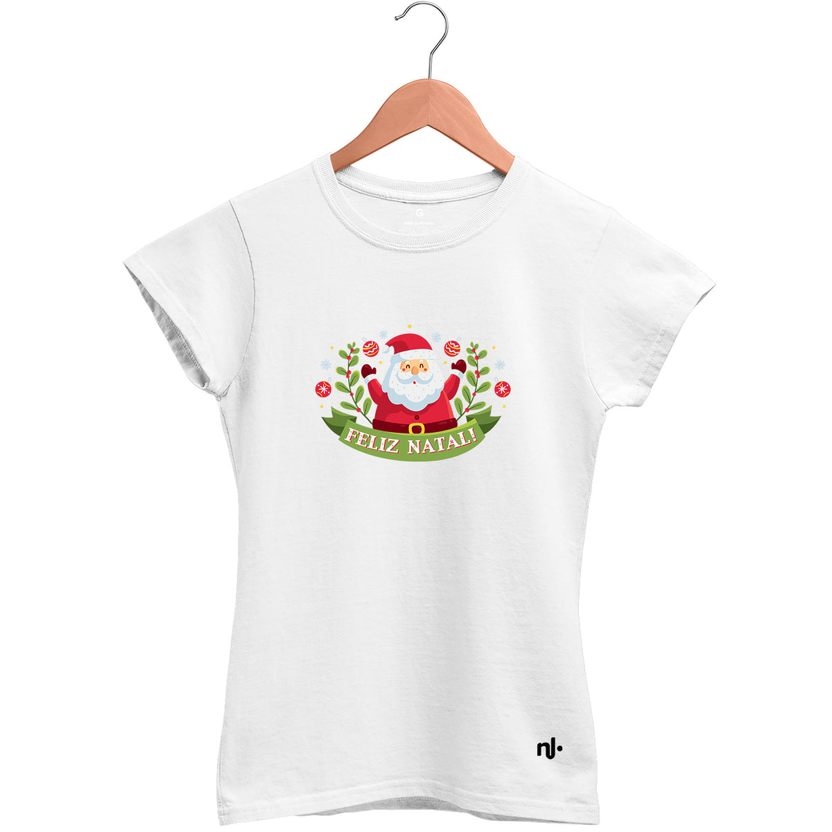 Camiseta Feminina Babylook Faixa Noel