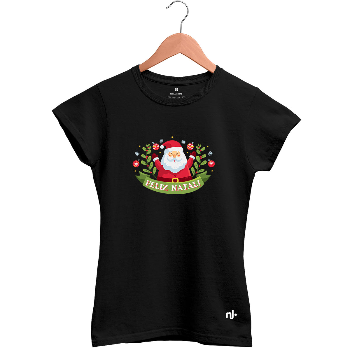 Camiseta Feminina Babylook Faixa Noel