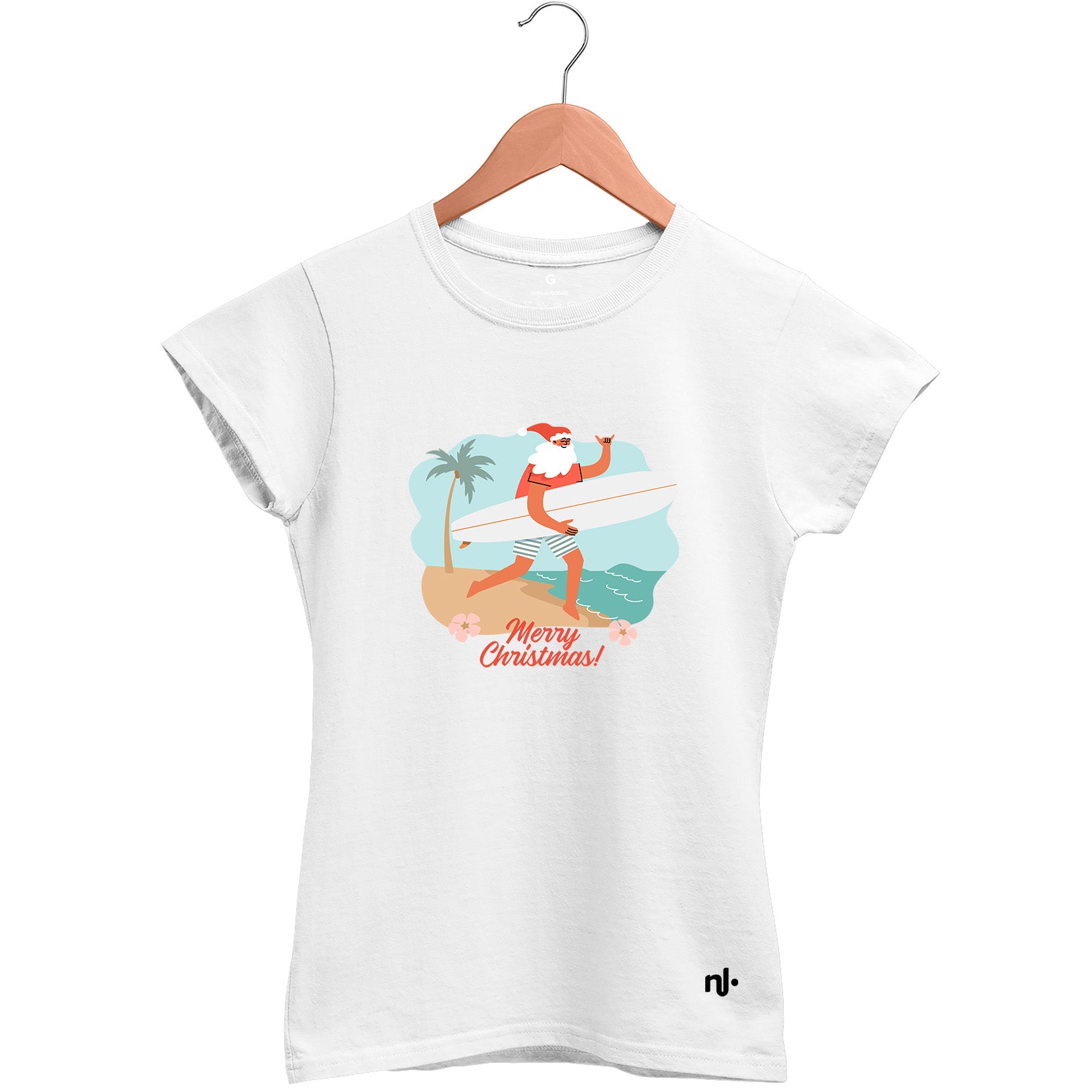 Camiseta Feminina Babylook Noel Surfista