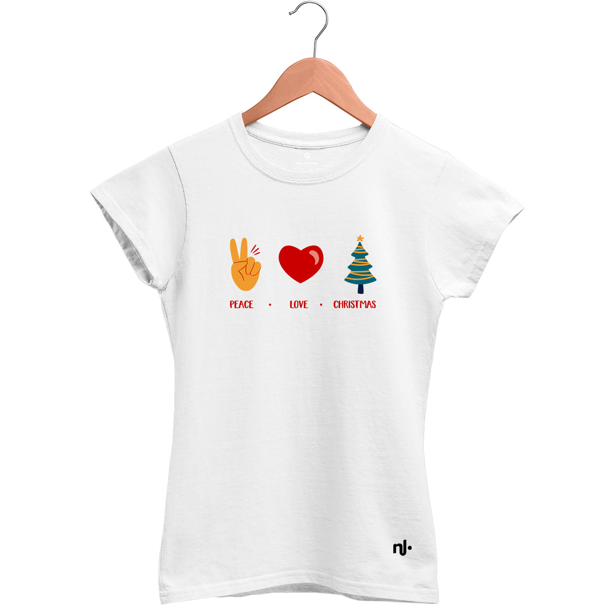 Camiseta Feminina Babylook Peace, Love & Christmas