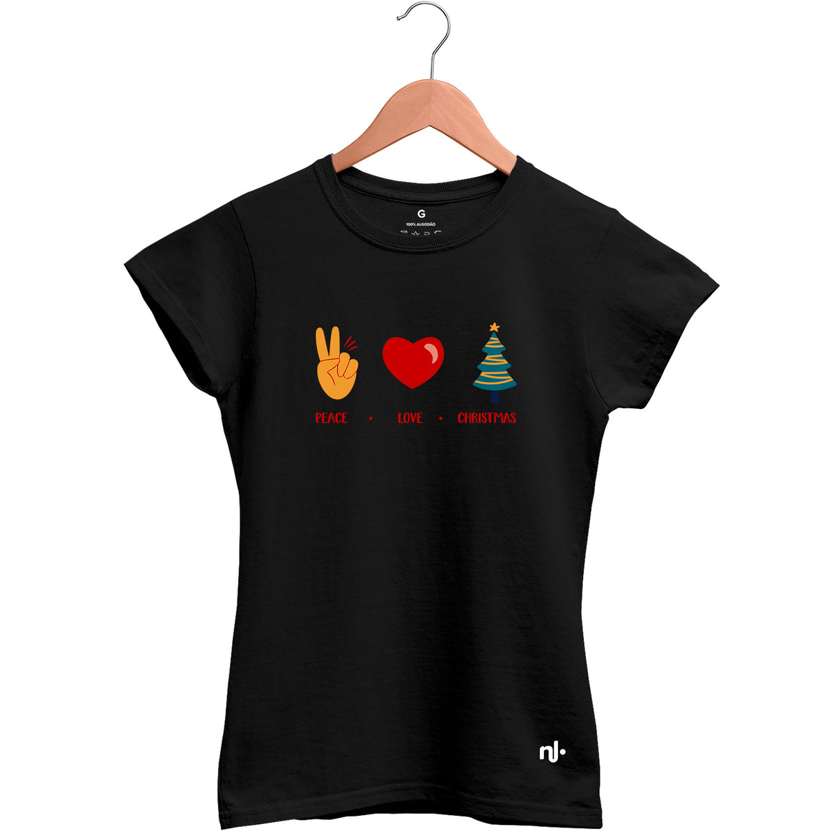 Camiseta Feminina Babylook Peace, Love & Christmas