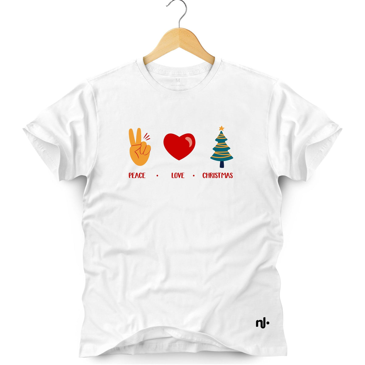 Camiseta Masculina Peace, Love & Christmas