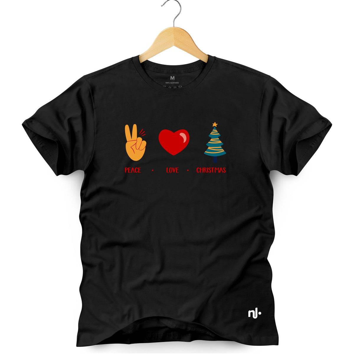 Camiseta Masculina Peace, Love & Christmas