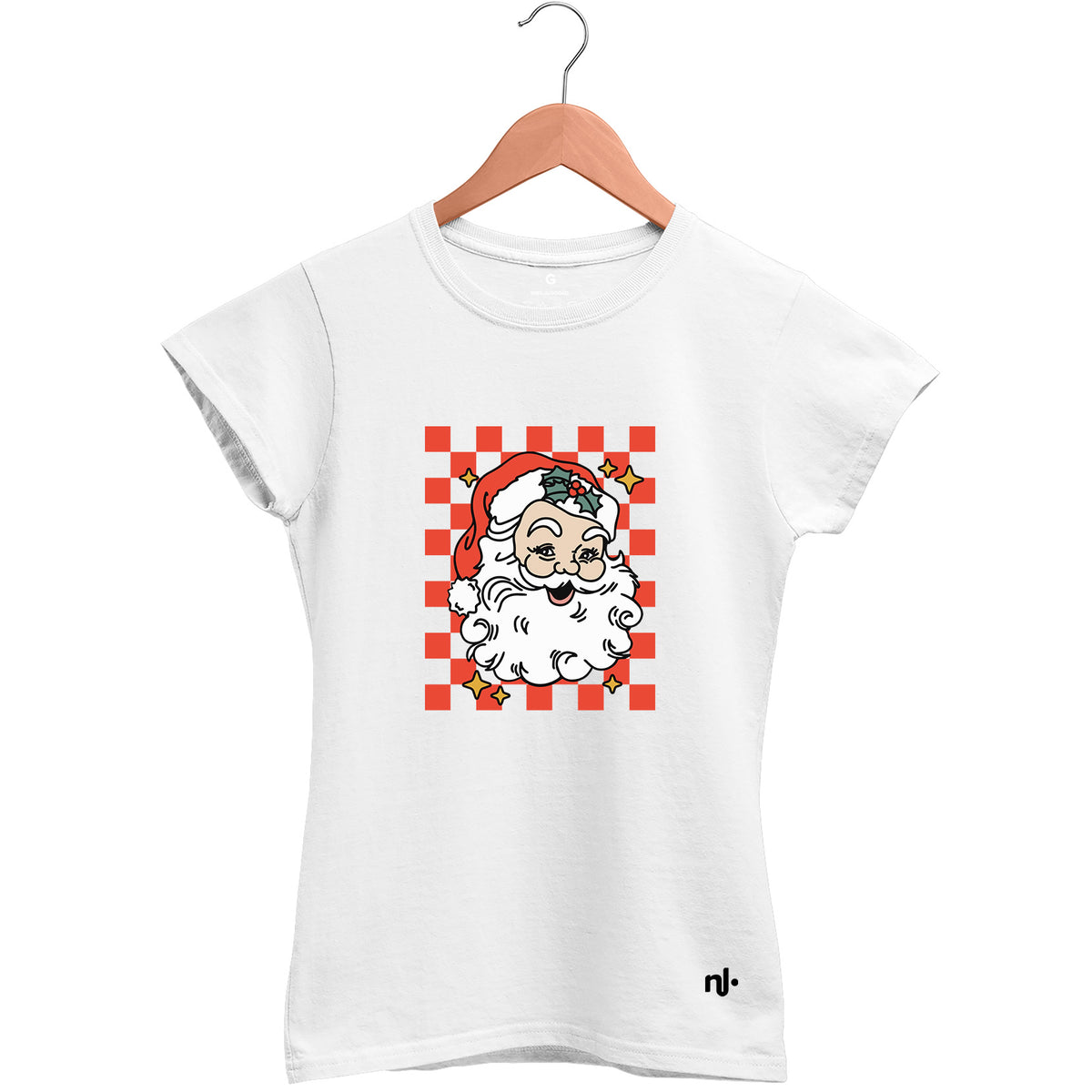 Camiseta Feminina Babylook Xadrez Noel